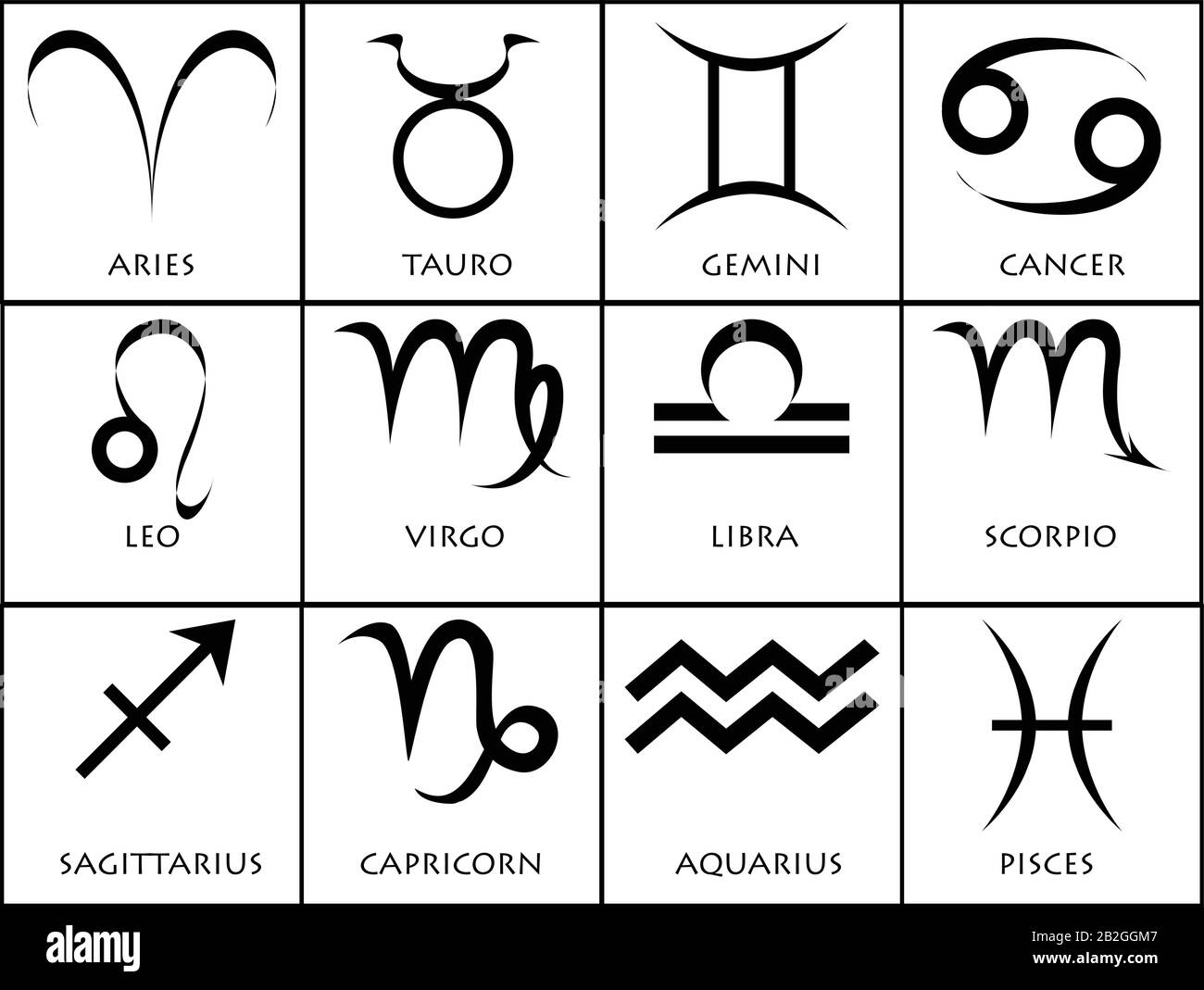 Vector image set of all greek zodiac sign symbols. Stock Vector