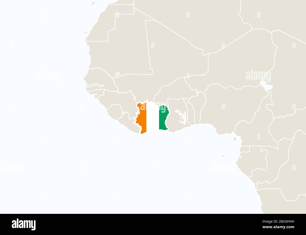 Africa with highlighted Ivory Coast map. Vector Illustration Stock