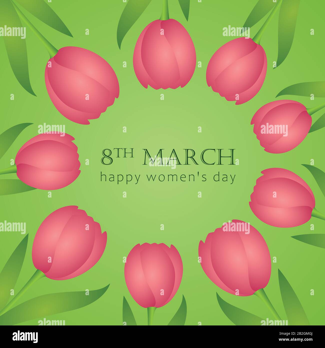 8th march womens day pink tulips circle border greeting card vector illustration EPS10 Stock Vector