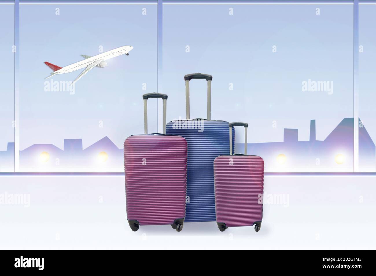 Lost baggage at the airport. Suitcases in an empty airport terminal