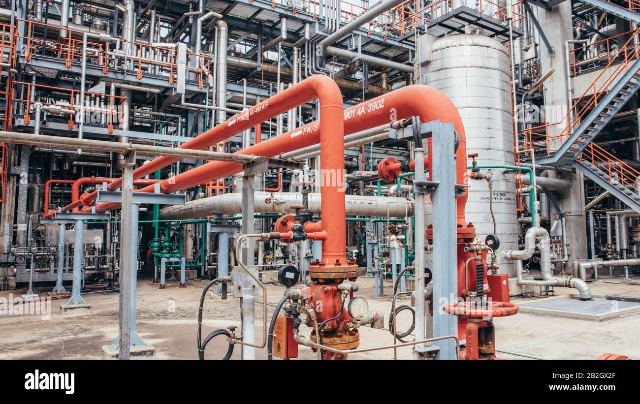 Industrial zone,The equipment of oil refining,Closeup of industrial