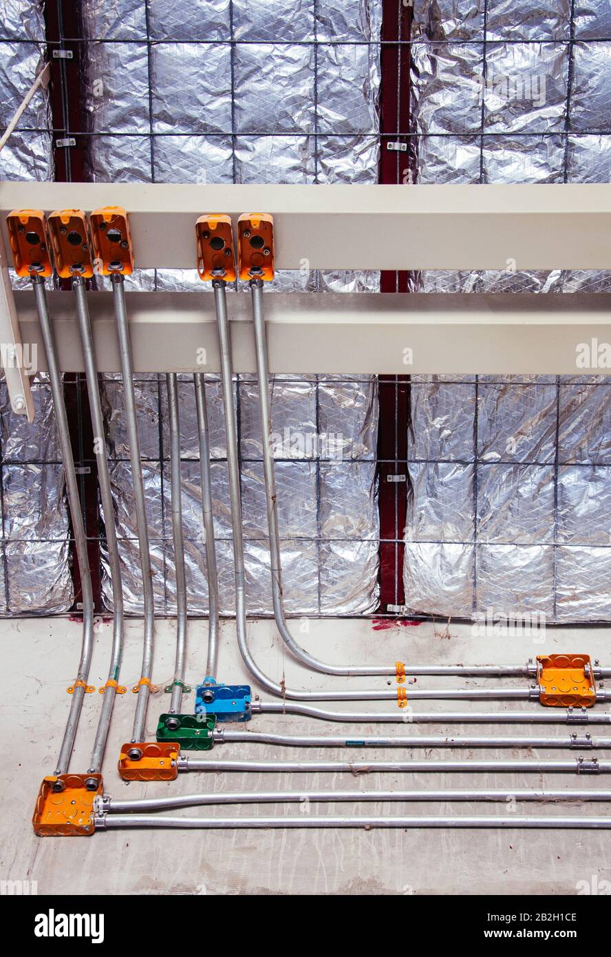 Electrical box and electric wire pipe on concrete wall at building