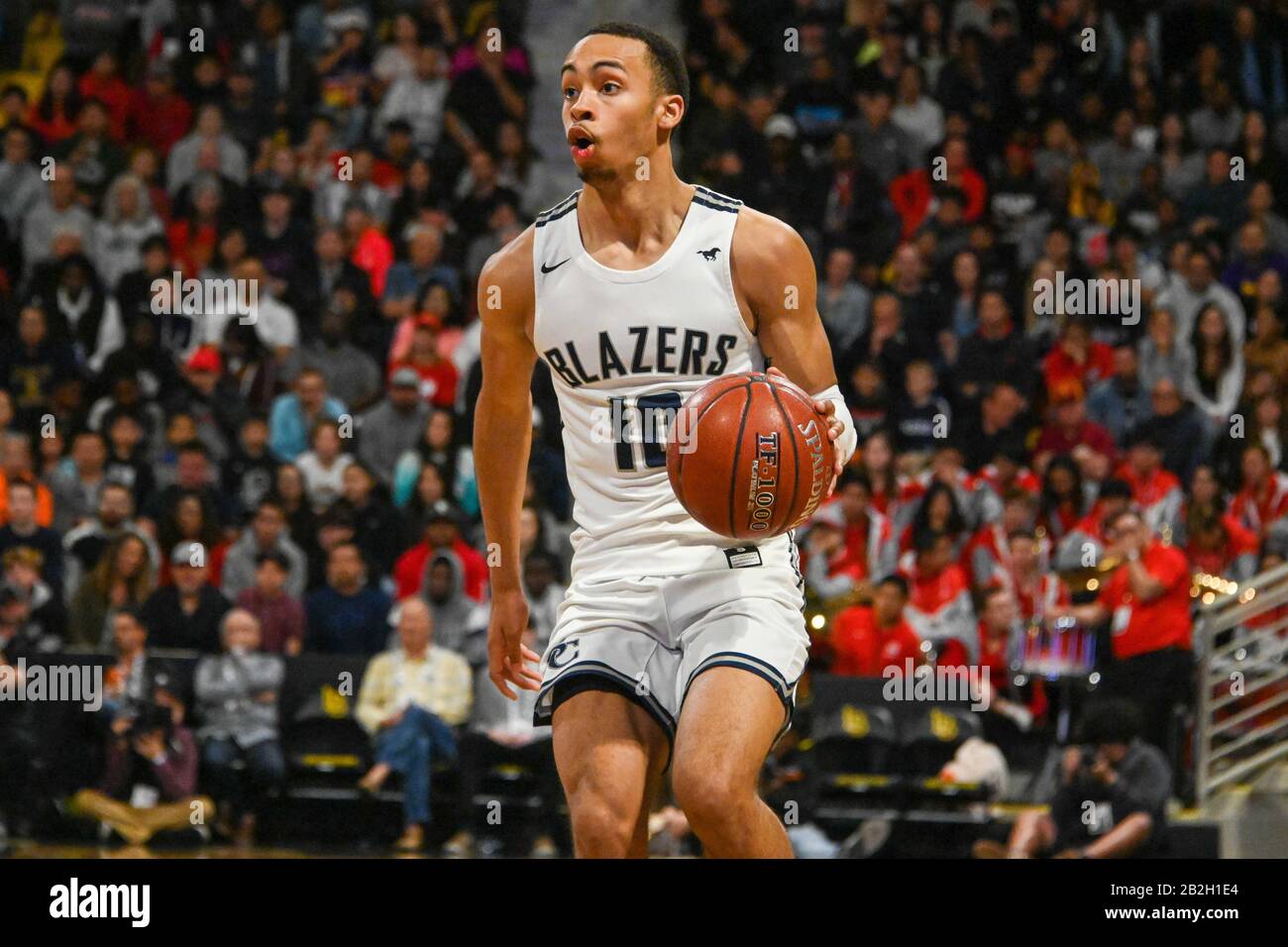 Sierra Canyon Trailblazers guard Amari Bailey (10) during a CIF-Southern Section open division championship high school basketball game against Mater Dei, Friday, Feb. 28, 2020, in Long Beach, California, USA. (Photo by IOS/ESPA-Images) Stock Photo