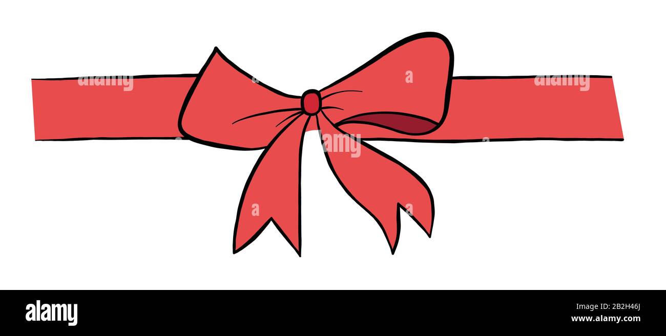 Vector hand drawn illustration of tied ribbon. Black outlines and