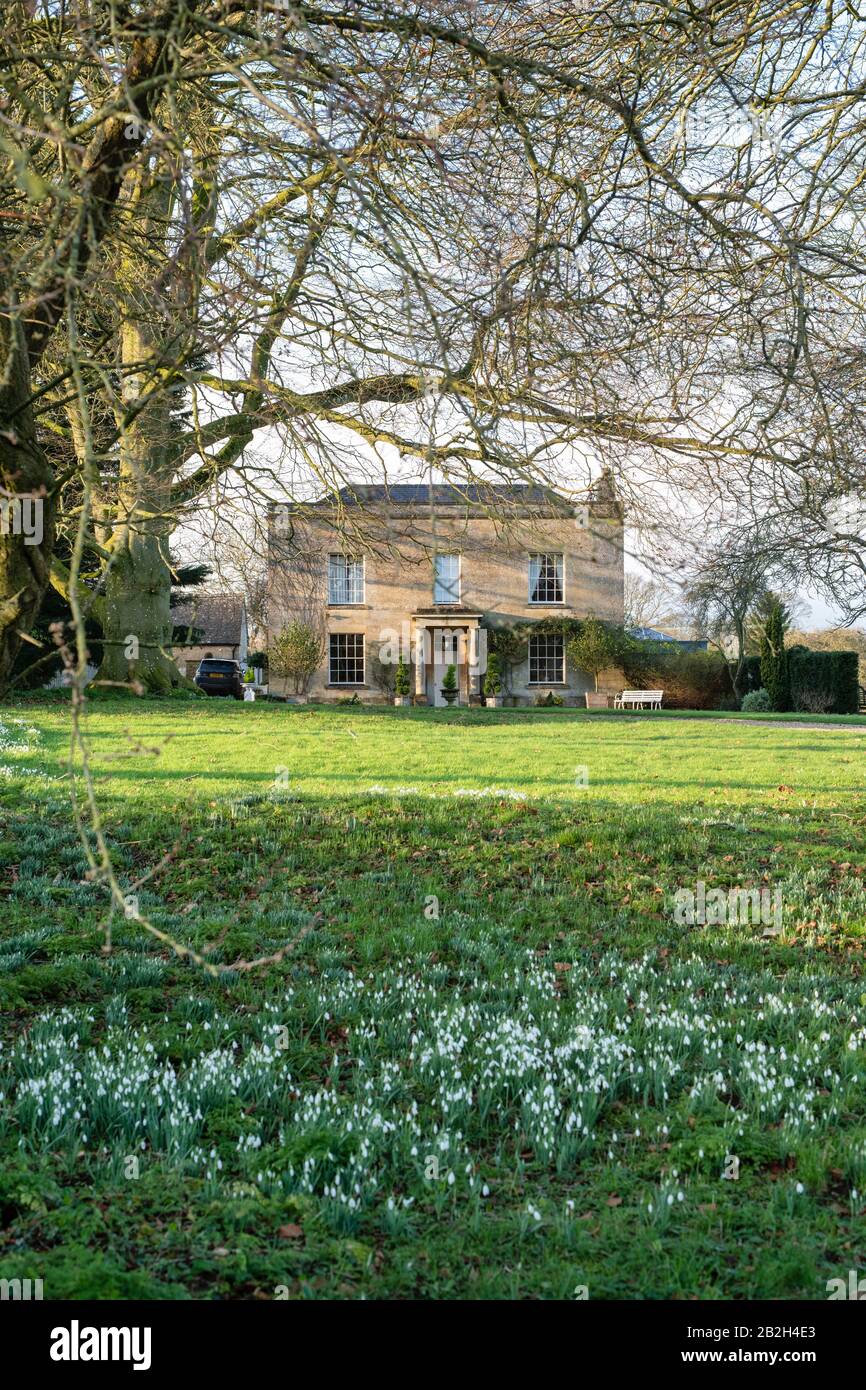Greenfield house in afternoon winter light. Guiting Power, Cotswolds