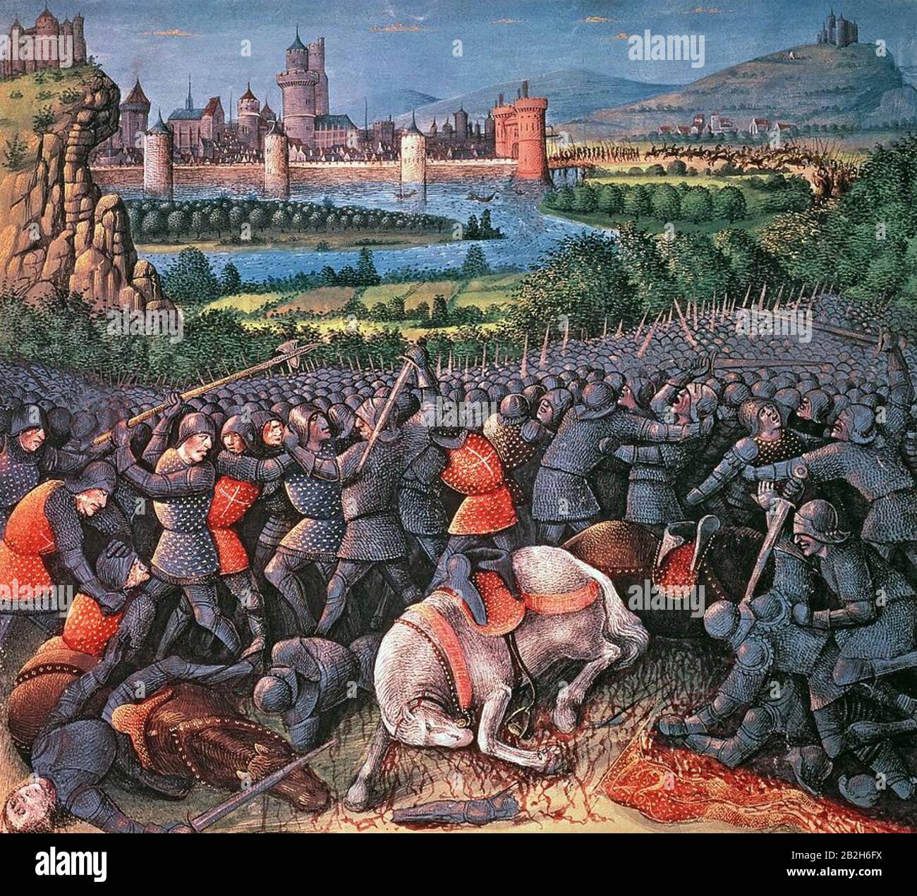 FIRST CRUSADE An unidentified battle in a medievaL miniature by Sebastian Marmoret Stock Photo