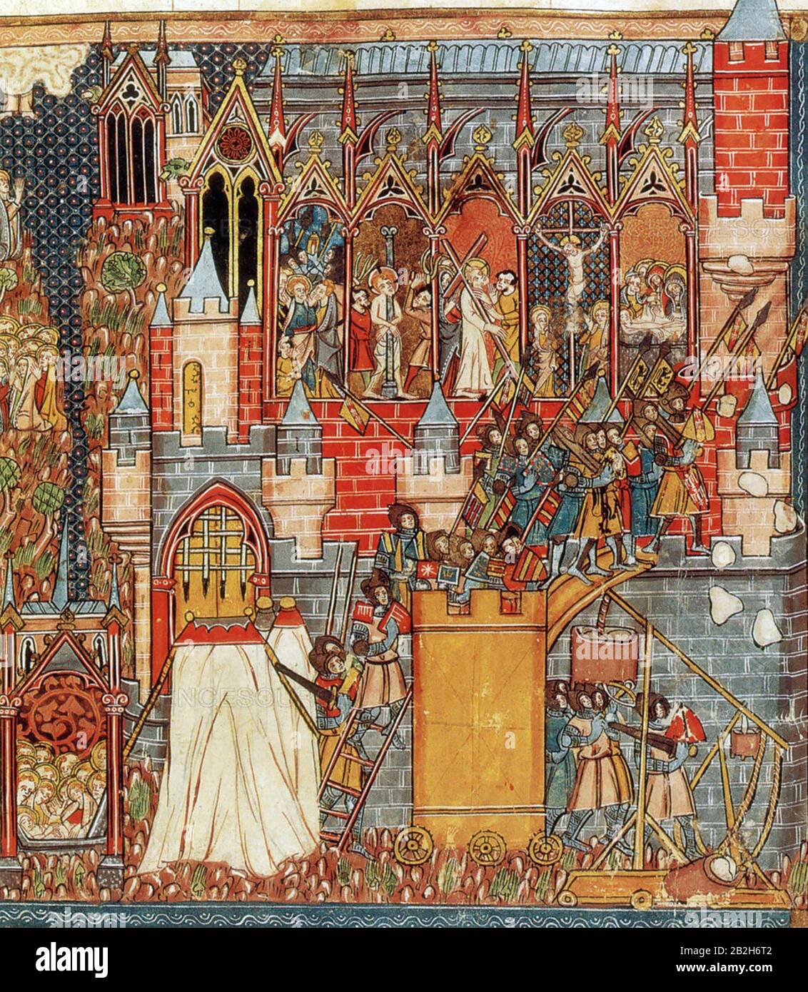 FIRST CRUSADE: SIEGE OF JERUSALEM 1099 in a 14th Century manuscript Stock Photo