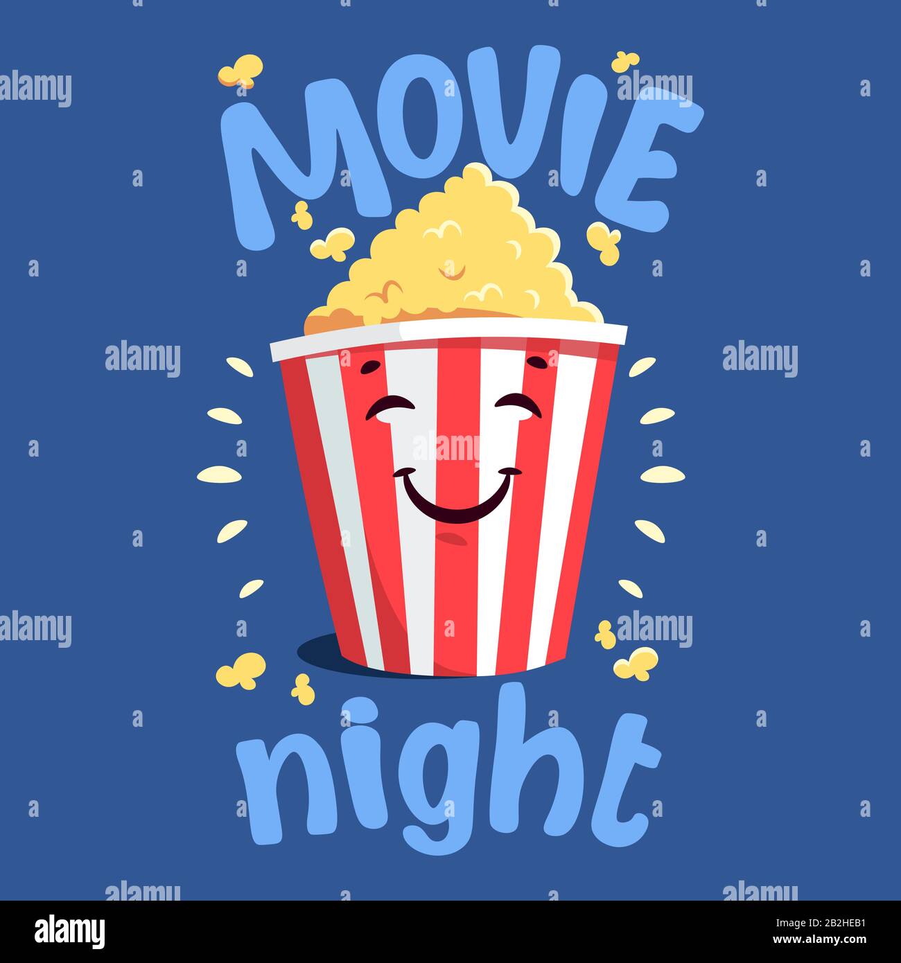 Flat modern illustration with cartoon movie popcorn Stock Vector