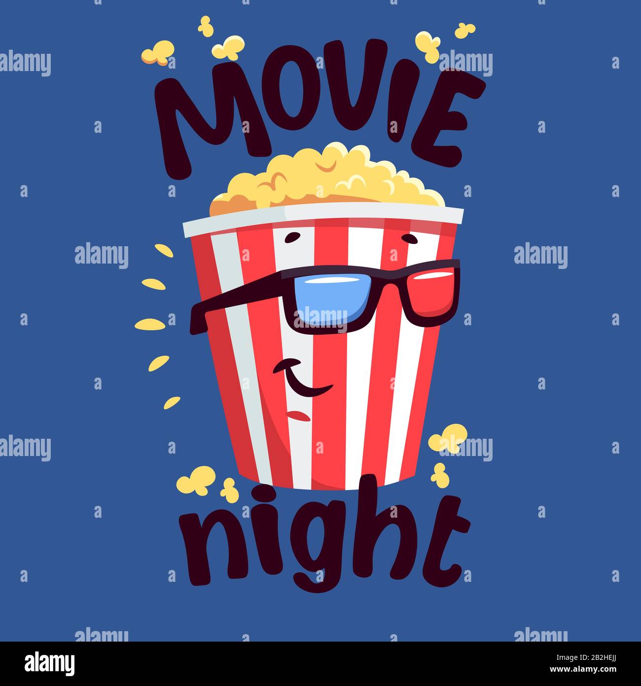 Flat modern illustration with cartoon movie popcorn Stock Vector
