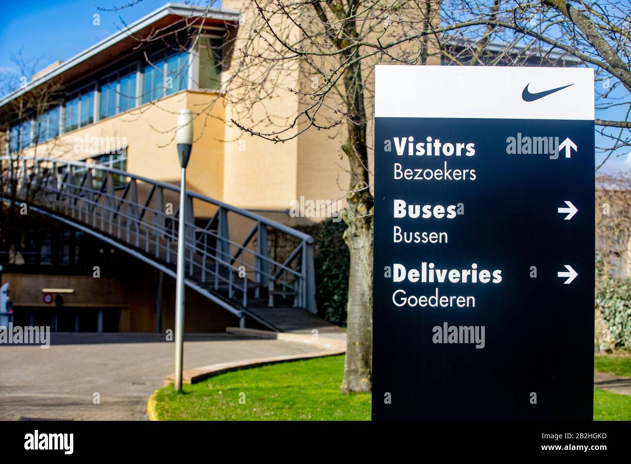 Hilversum, Netherlands. 03rd Mar, 2020. HILVERSUM, Sportpark, 03-03-2020, European headquarters Nike due to corona Exterior of the Nike European Headquarters. The office of the sports brand keeps the doors