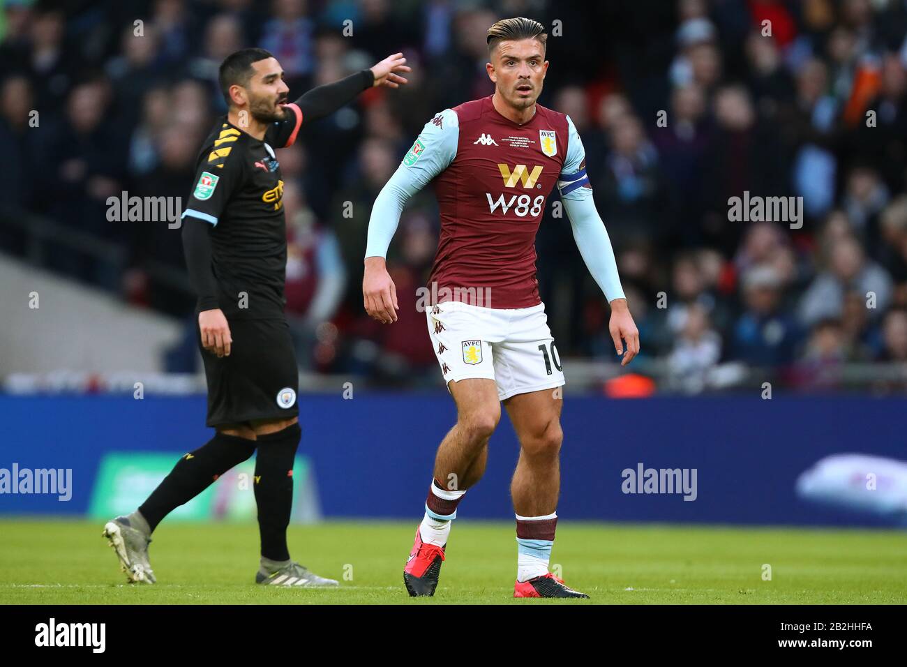 Jack Grealish of Aston Villa and Ilkay Gundogan of Manchester City - Aston Villa v Manchester City, Carabao Cup Final, Wembley Stadium, London, UK - 1st March 2020  Editorial Use Only - DataCo restrictions apply Stock Photo