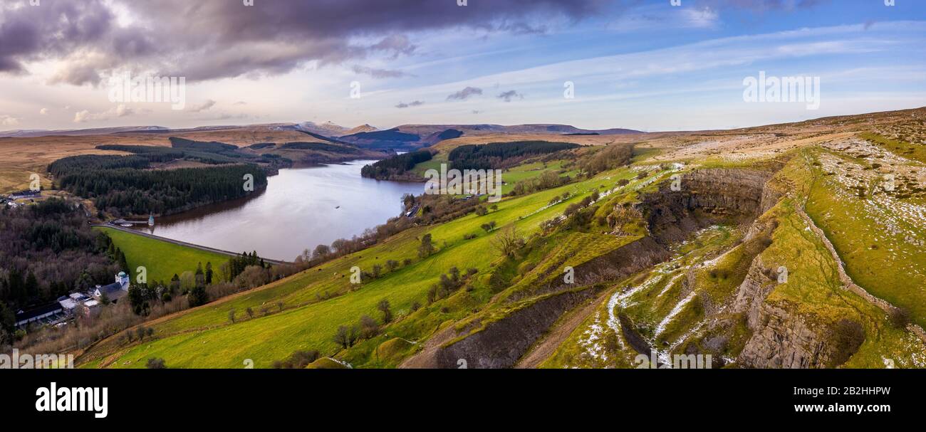 Pontsticill Reservoir on the Taf Fechan river, partly in the county of Powys and partly in the county borough of Merthyr Tydfil, South Wales, UK Stock Photo