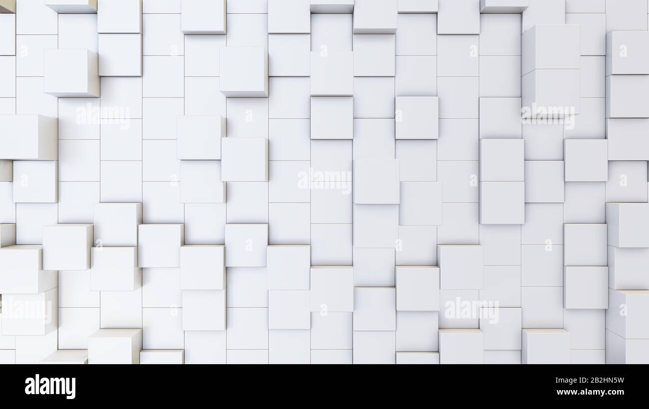 Abstract 3D illustration of white cubes background. Random displacement ...