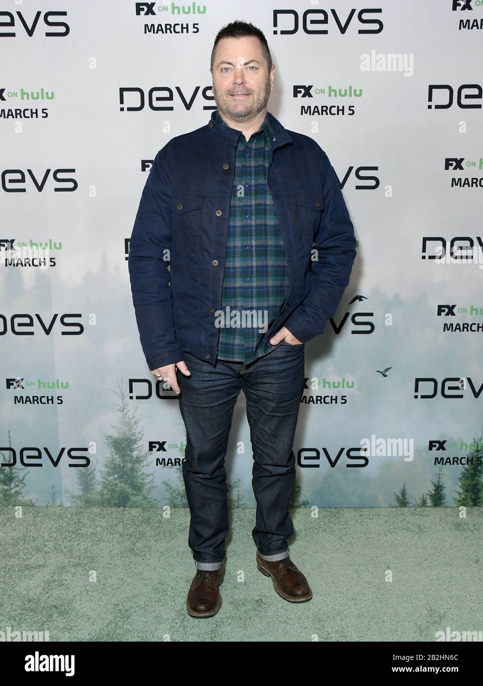02 March 2020 - Hollywood, California - Nick Offerman. FX's 'Devs' Los Angeles Premiere held at Arclight Hollywood . Photo Credit: Birdie Thompson/AdMedia /MediaPunch Stock Photo