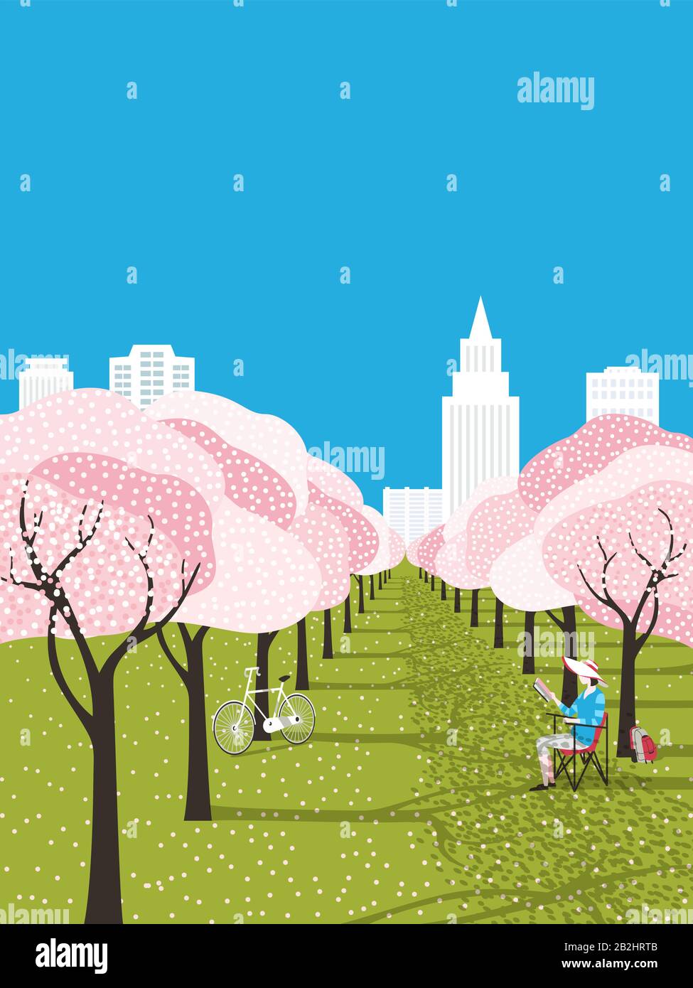Blooming city park leisure activity vector poster Stock Vector