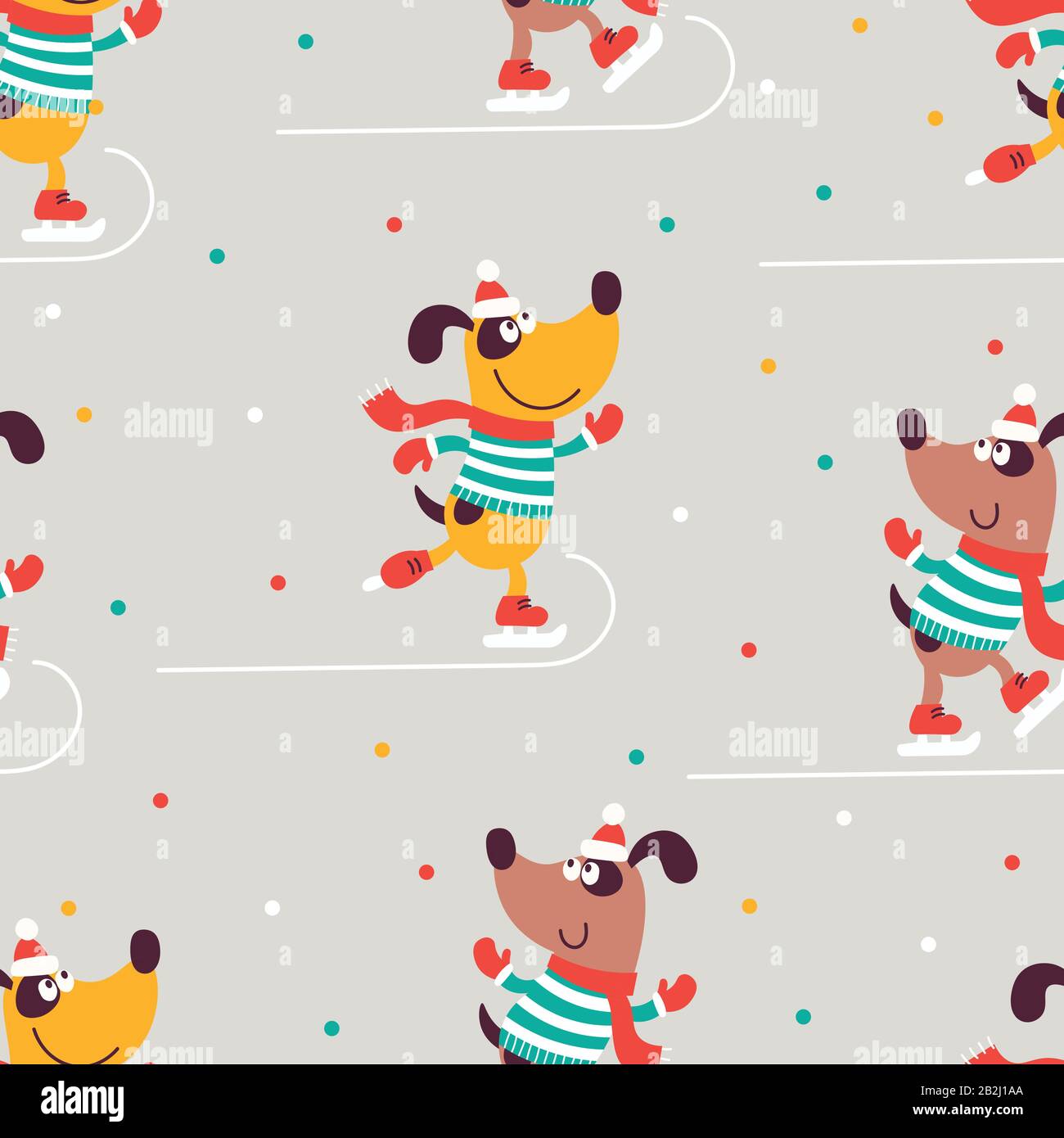 Christmas yellow and brown dog Pattern set Stock Vector