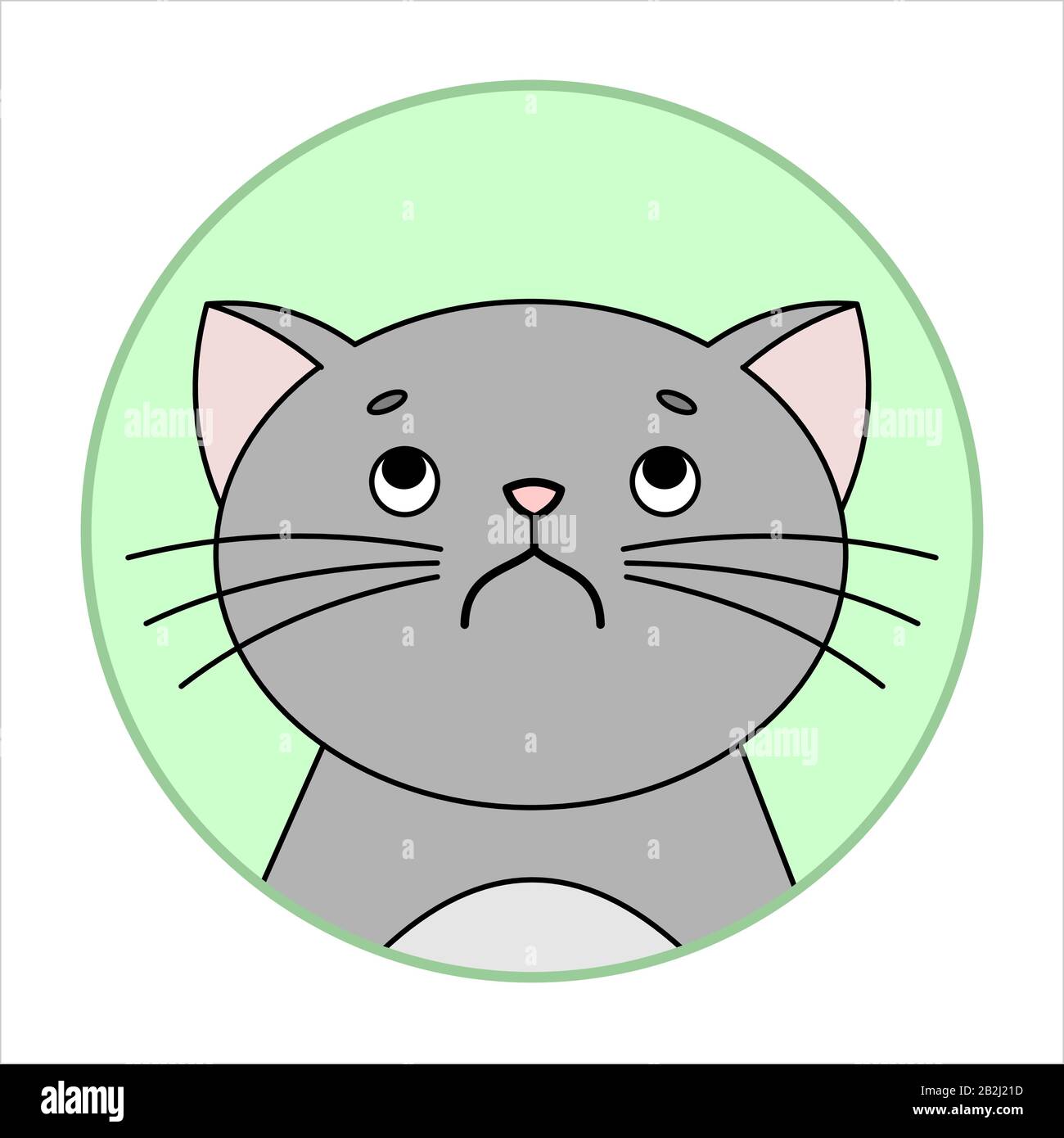 Cute Naughty, Grumpy Cat, Round Icon, Emoji. Perplexity, Discontent. Gray  Cat With A Mustache Unhappy, Vector Image Isolated On A White Background  Stock Vector Image & Art - Alamy