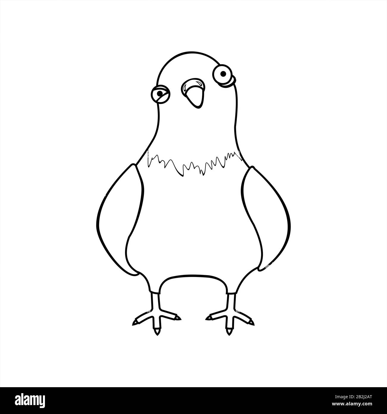 Contour Pigeon, City Bird. Cartoon Funny Pigeon With A Suspicious Look. Vector Illustration Isolated On A White Background. For Coloring Book Page. Stock Vector