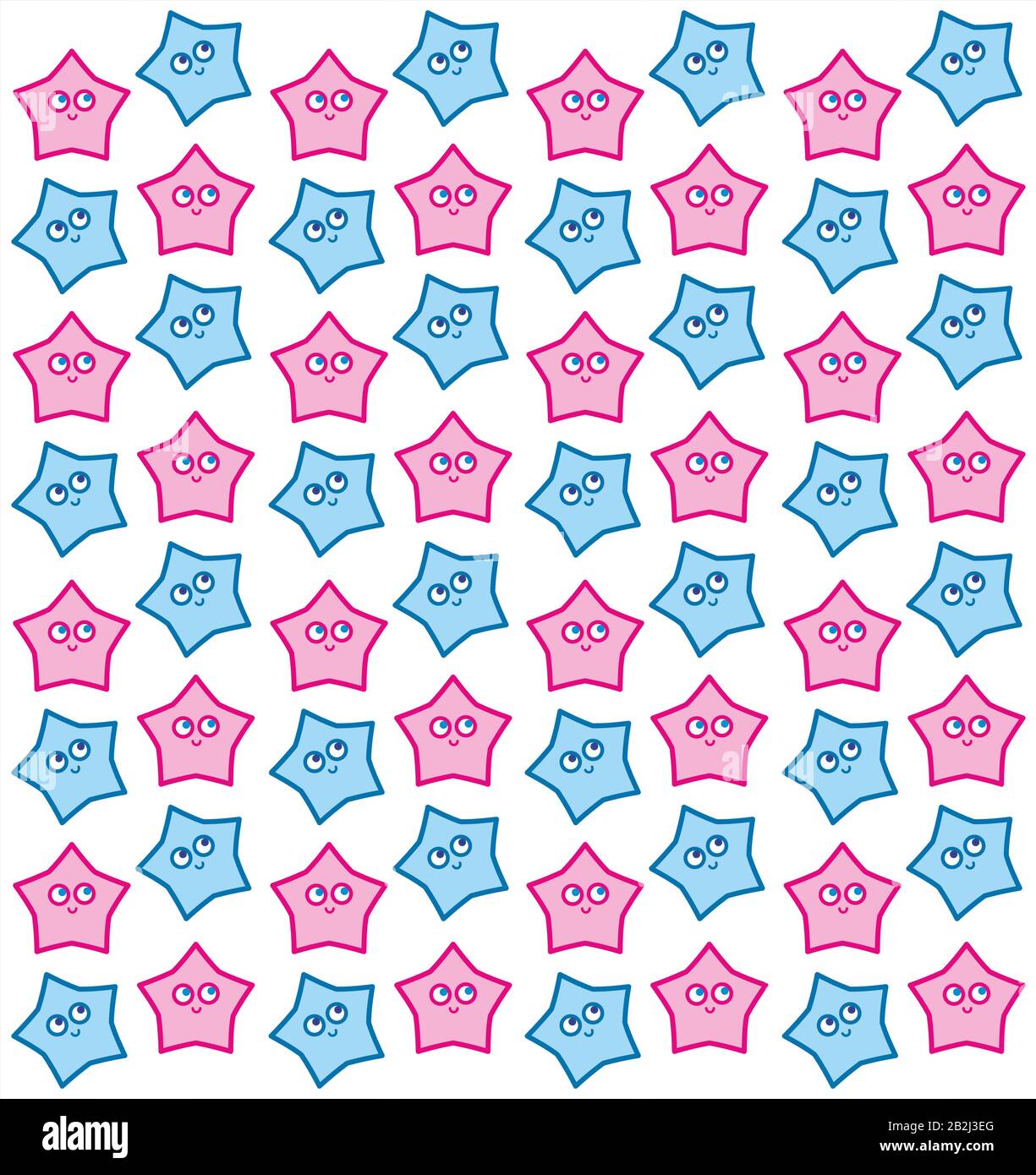 stars blue and pink with eyes, smile, on white background, wallpaper, fabric Stock Vector