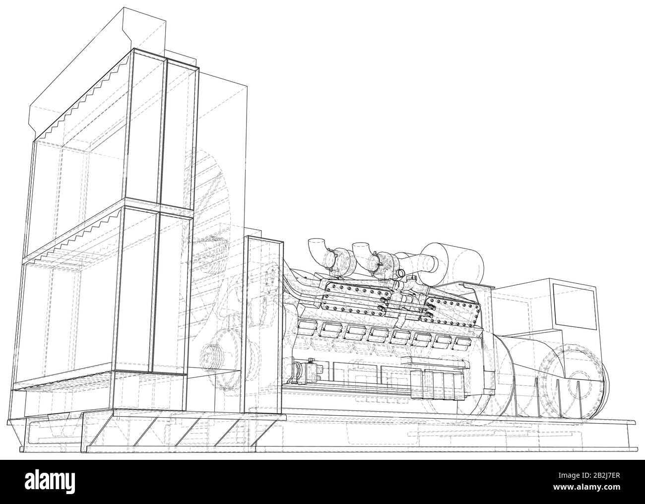 Diesel generator unit for factory. he layers of visible and invisible ...
