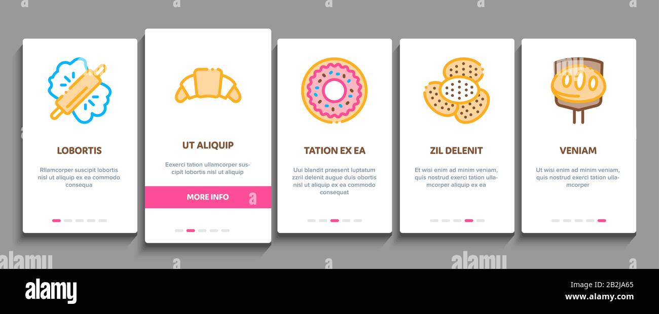 Bakery Tasty Food Onboarding Elements Icons Set Vector Stock Vector