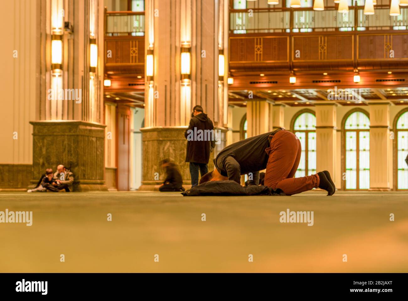 Ankara/Turkey - February 29 2020: Muslim prays by sujood (prostration) in a mosque. Stock Photo