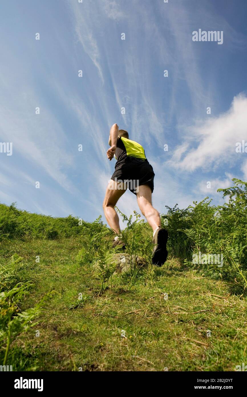 Man jogging in countryside backview Stock Photo
