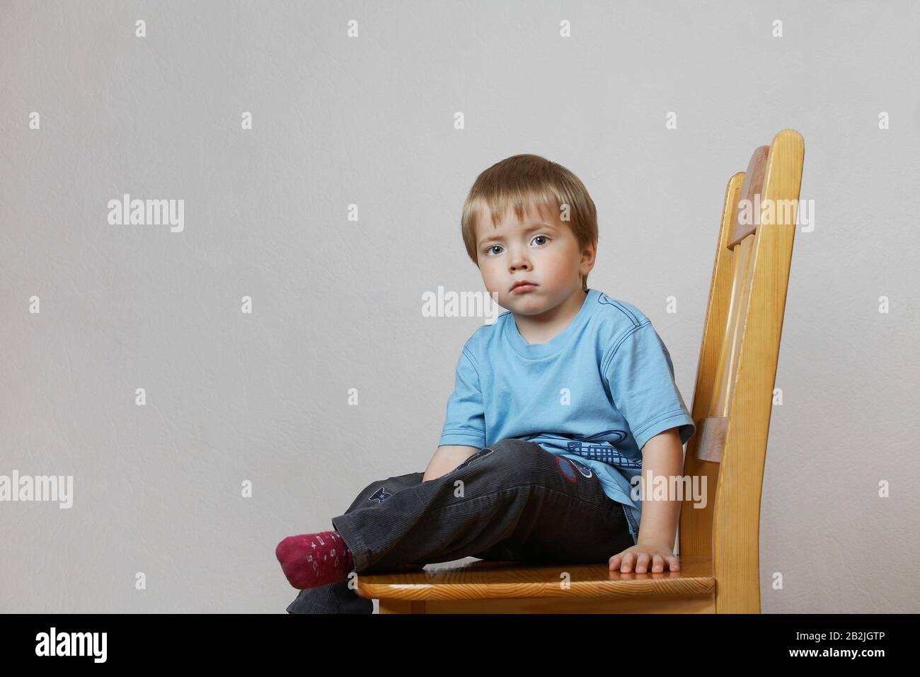 Portrait of Little Boy in Blue Shirt Stock Photo Alamy