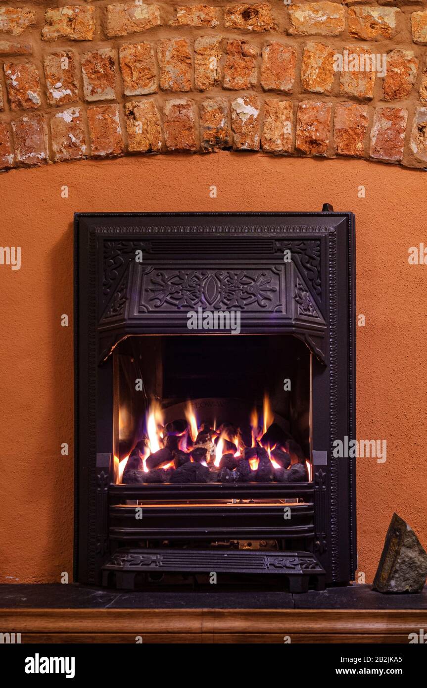 Gas operated, living flame, coal effect fire Stock Photo