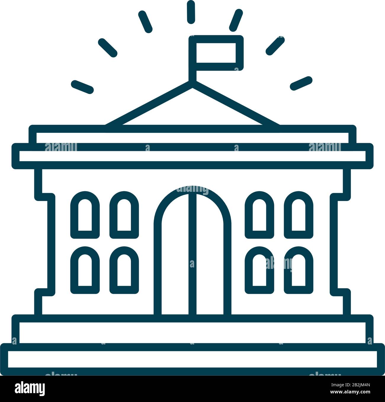 bank building icon over white background, line style, vector ...