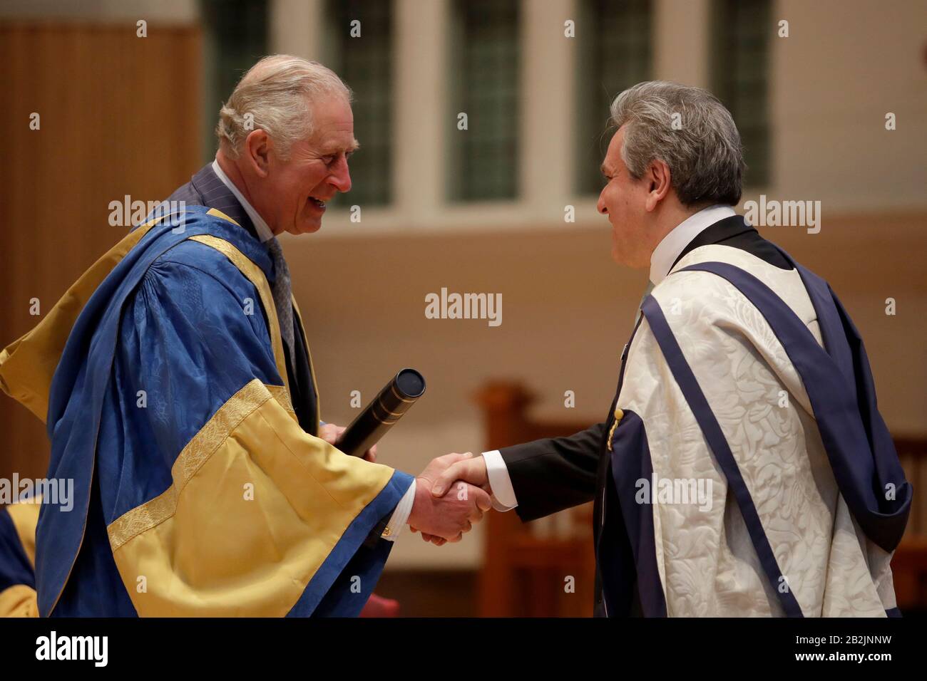 The Prince of Wales Charles presents English-Italian conductor and pianist Sir Antonio Pappano with an honorary Doctor of Music award at the Royal College of Music's annual awards in London. PA Photo. Picture date: Tuesday March 3, 2020. See PA story ROYAL Charles. Photo credit should read: Matt Dunham/PA Wire Stock Photo