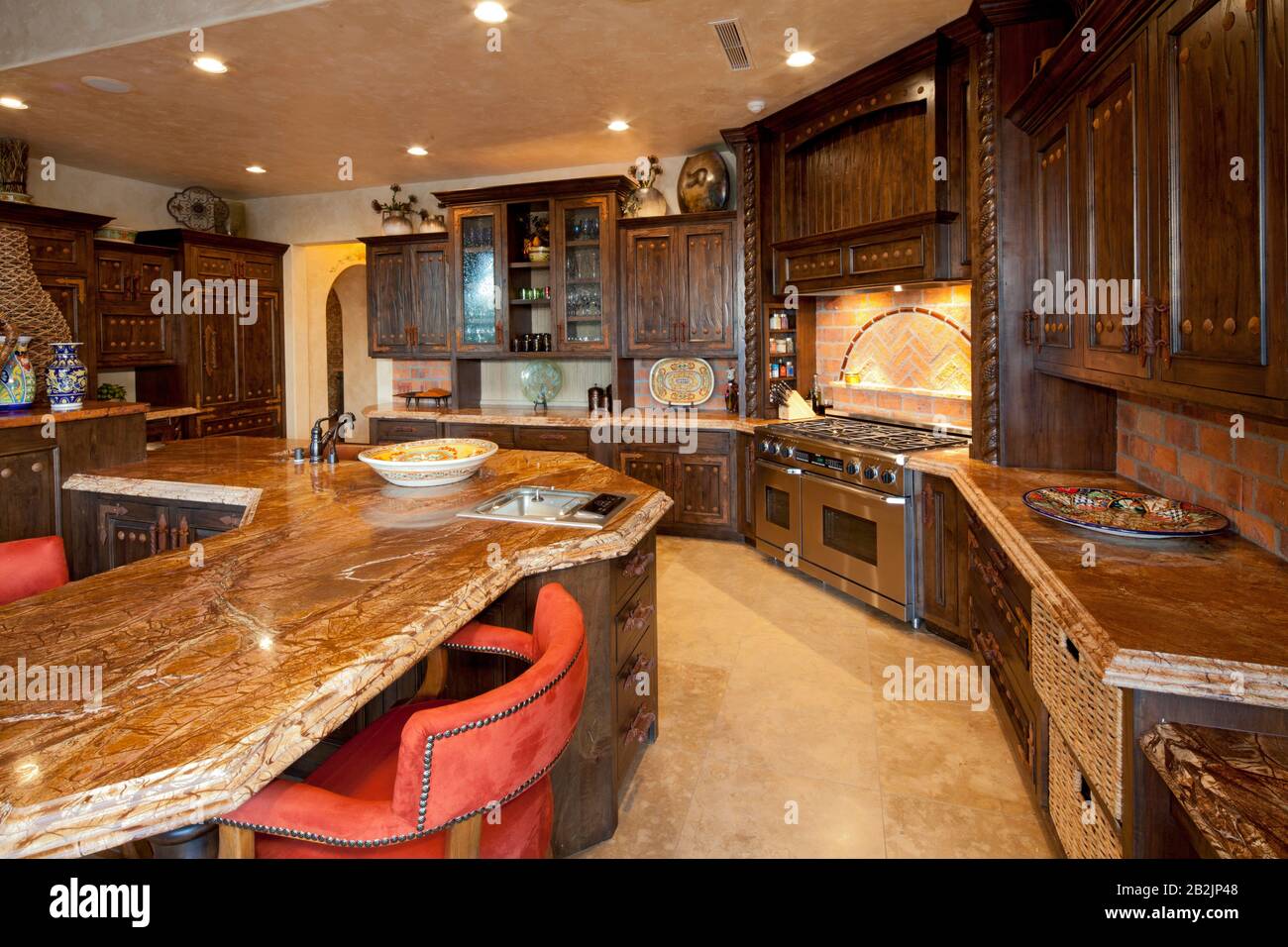 Contemporary Kitchen Interior Design In Mansion Stock Photo Alamy