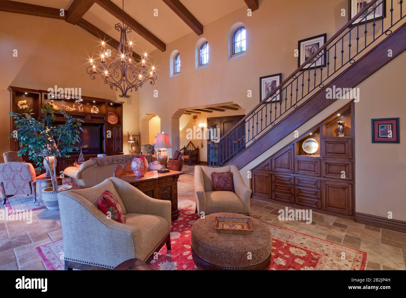 Modern interior design of living room in luxury mansion Stock Photo - Alamy