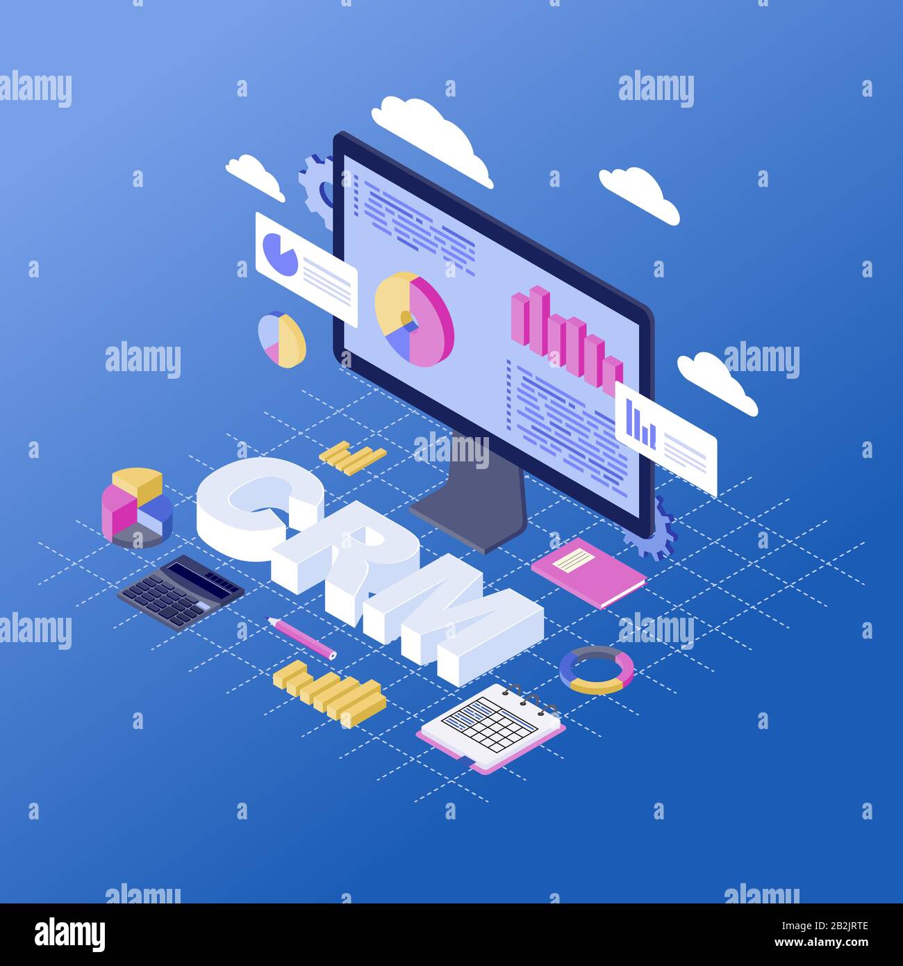 CRM software isometric vector illustration. Client data analytics and  storage. Customer relationship management service, platform. Business  automation Stock Vector Image & Art - Alamy