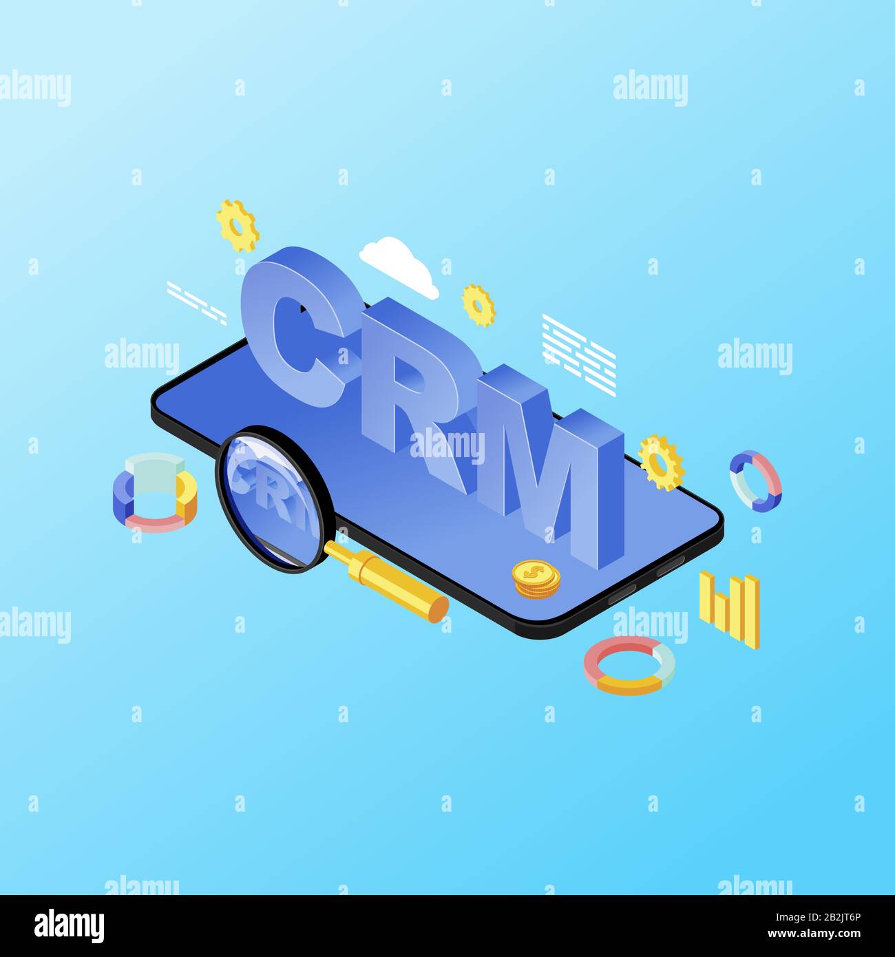 Smartphone Crm System App Isometric Illustration Customer Relationship