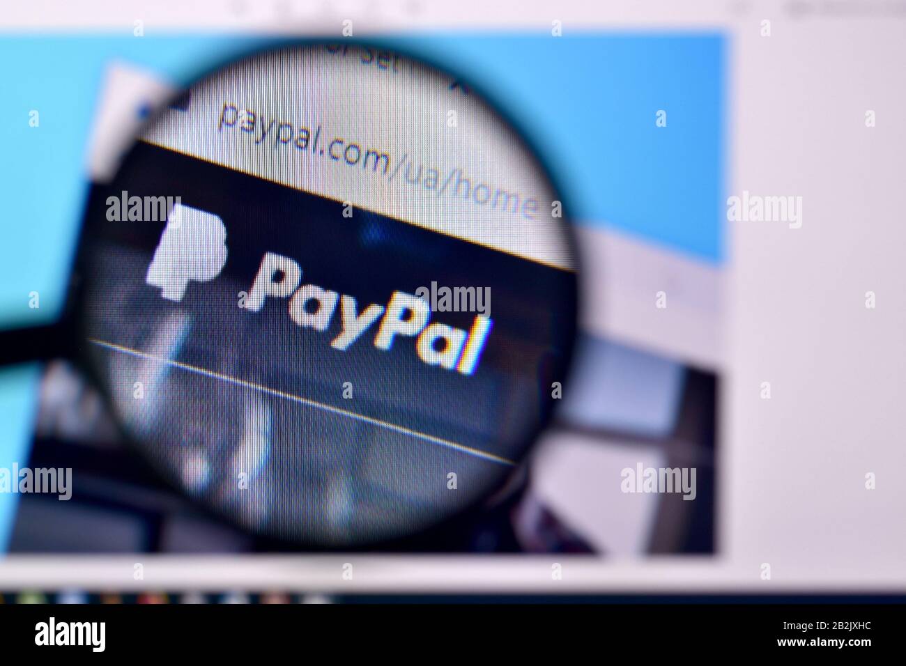NY, USA - FEBRUARY 29, 2020: Homepage of paypal website on the display of PC, url - paypal.com. Stock Photo