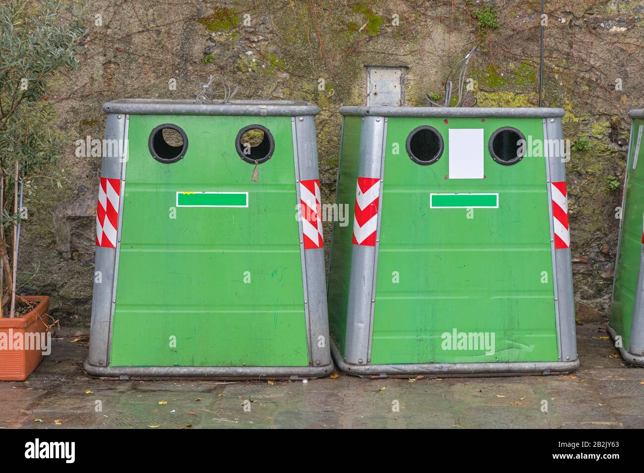 Two Collection Green Recycling Bins For Glass Stock Photo Alamy