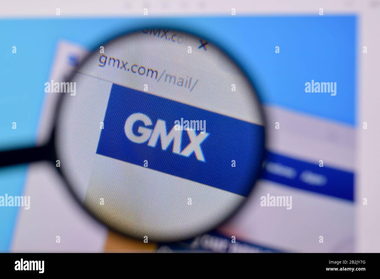 NY, USA - FEBRUARY 29, 2020: Homepage of gmx mail website on the display of PC, url - gmx.com. Stock Photo