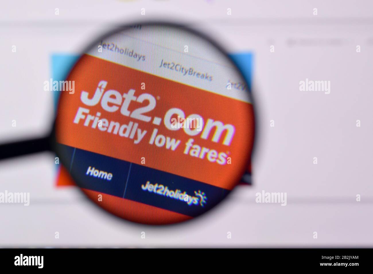 NY, USA - FEBRUARY 29, 2020: Homepage of jet2 website on the display of ...