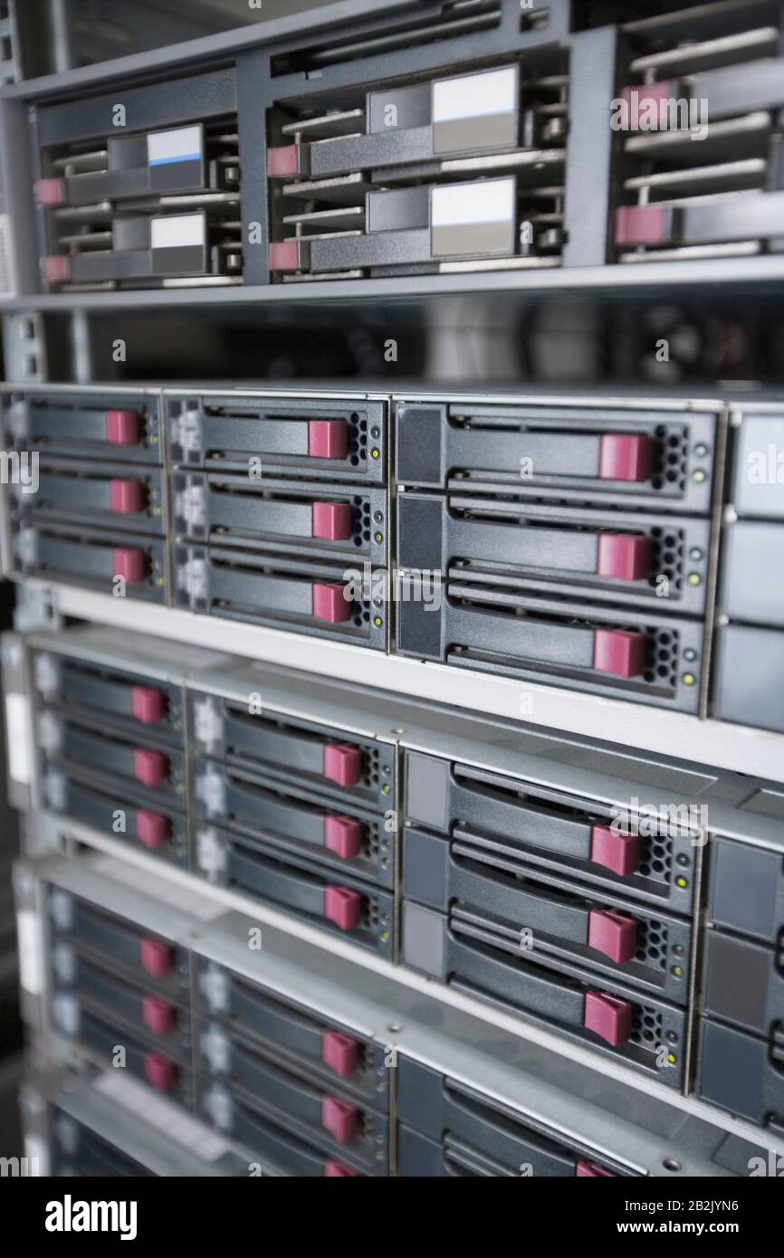 Close-up of computer network hardware in server room Stock Photo - Alamy