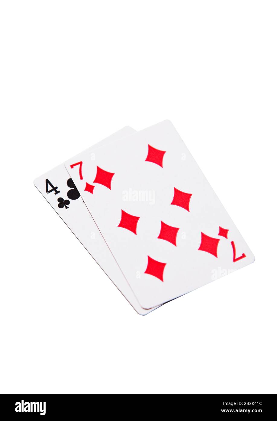 Four Clubs and Seven Of Diamonds Stock Photo