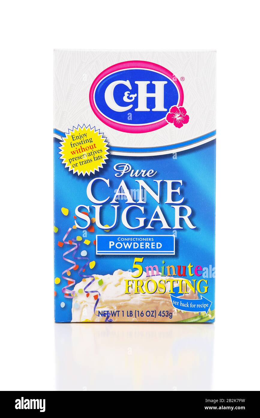 IRVINE, CALIFORNIA - APRIL 30, 2019: A package of C and H powdered sugar. The pure cane confectioners sugar from Hawaii. Stock Photo