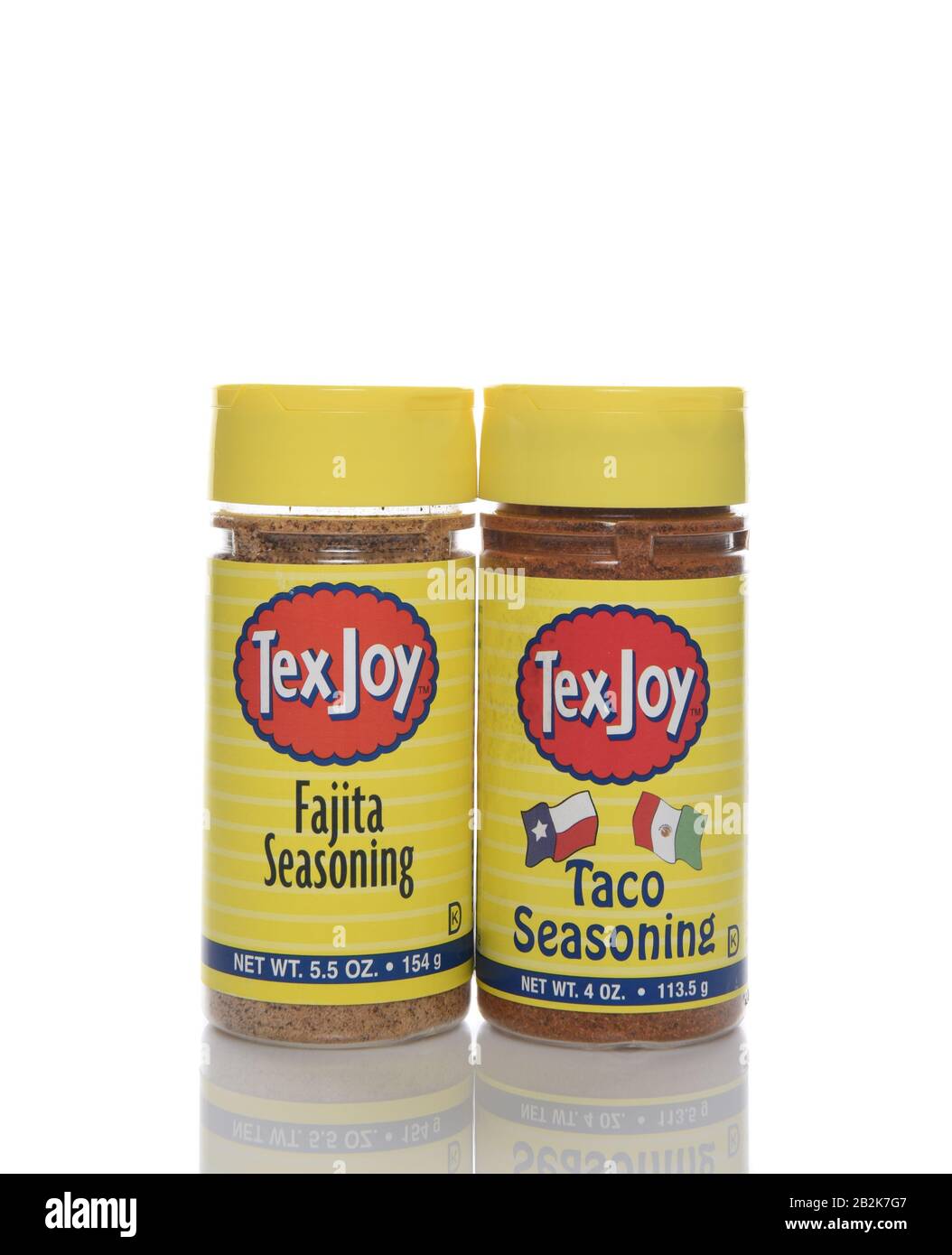 IRVINE, CALIF - AUGUST 30, 2018: Tex Joy Seasonings, A bottle of Fajita and Taco seasoning from the Texas Coffee Company of Beaumont, TX. Stock Photo