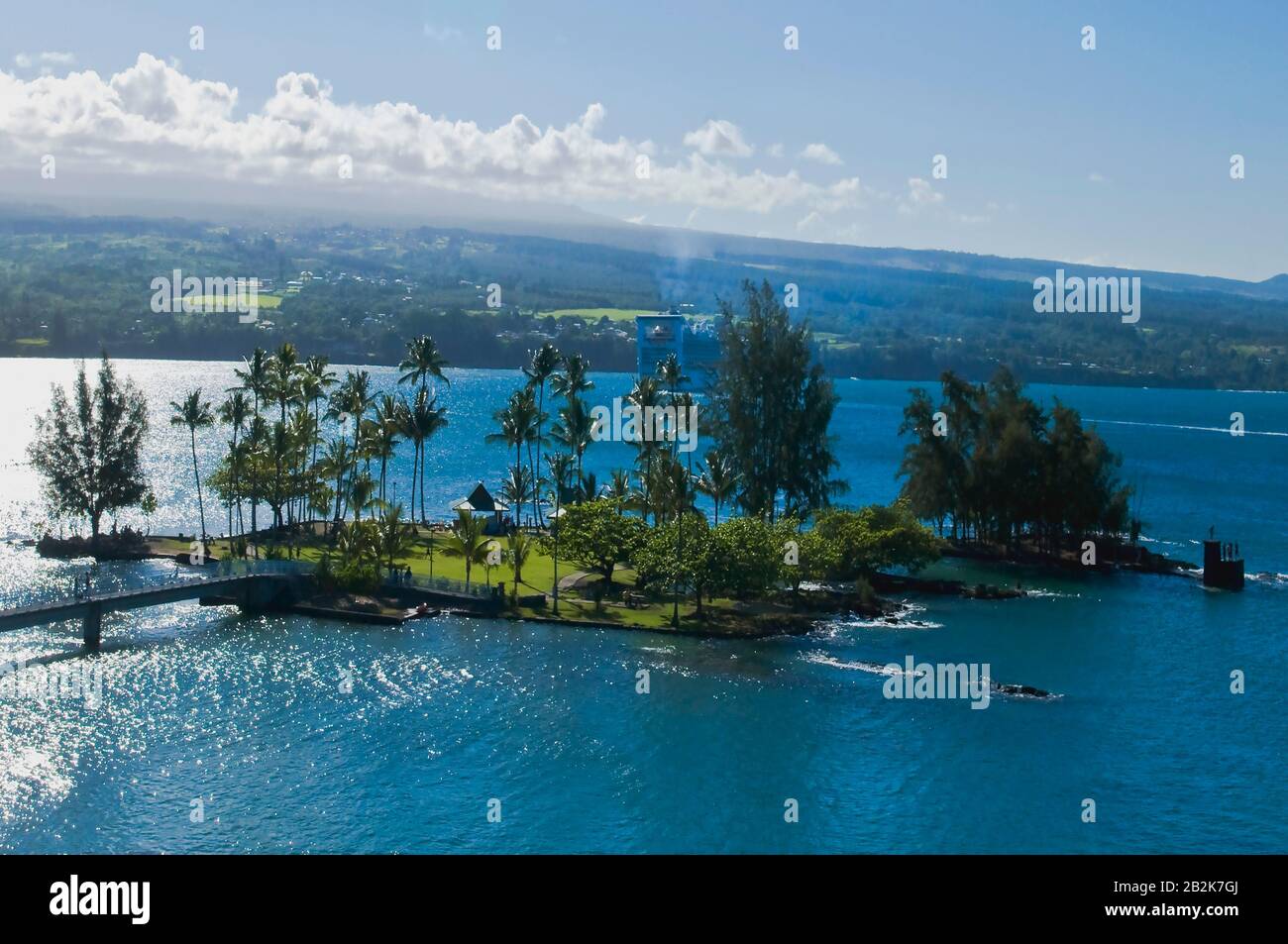 Aerial view of Coconut Island, Big Island of Hawaii. Stock Photo