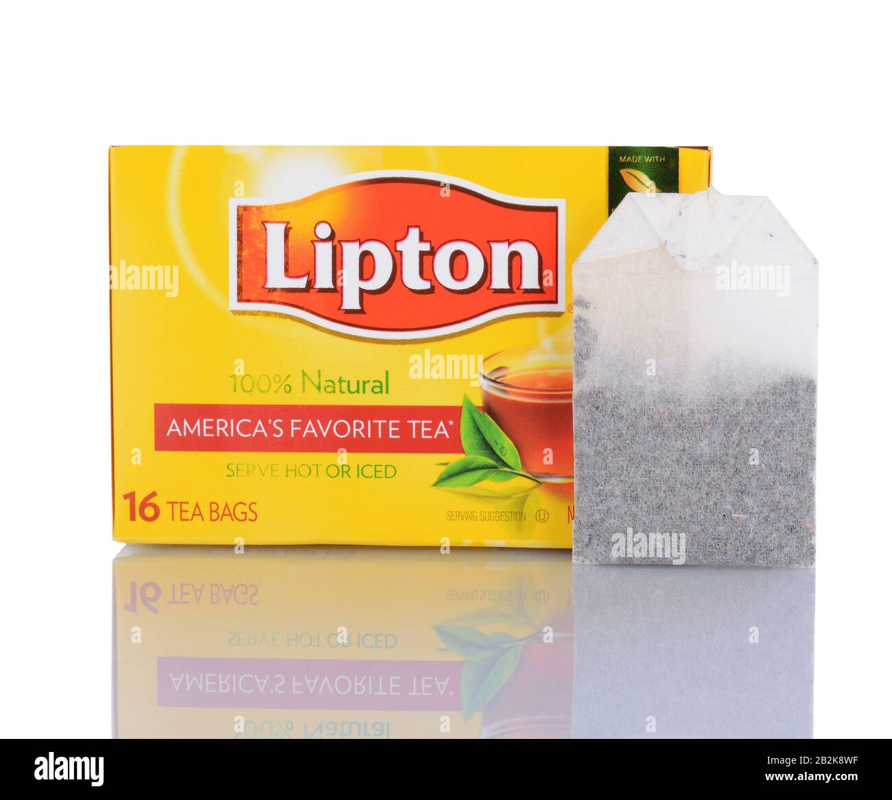 IRVINE, CA - January 29, 2014: A 16 count box of Lipton Tea Bags. Tea is the 2nd most popular drink in the world, only behind water. Stock Photo