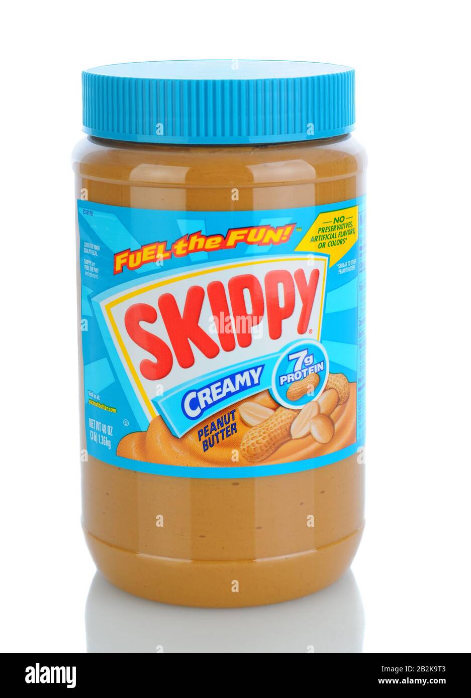 IRVINE, CA - January 11, 2013: A 48oz. plastic jar of Skippy Creamy Peanut Butter. Introduced in 1933 Skippy is the 2nd most popular Peanut Butter in Stock Photo