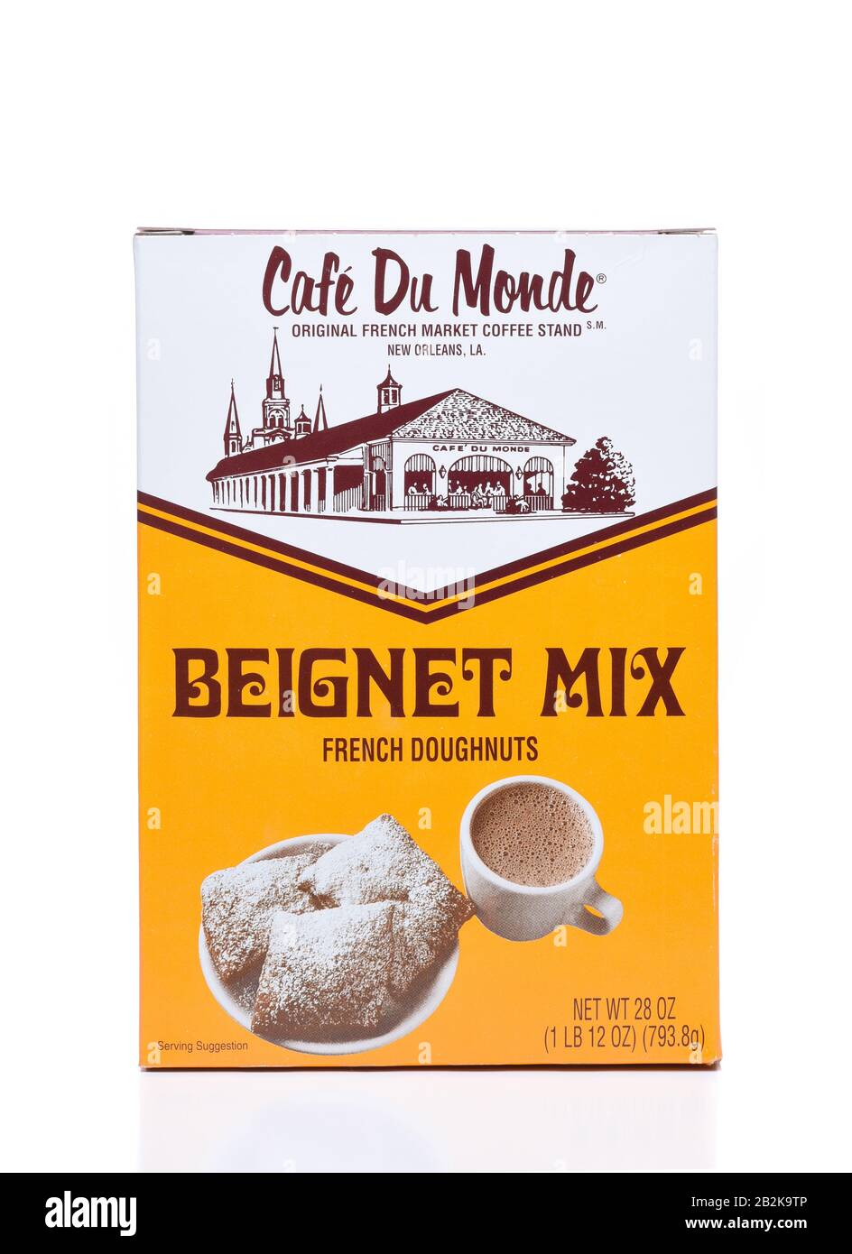 IRVINE, CALIFORNIA - DEC 4, 2018: Cafe du Monde Beignet Mix. Beignets are puffy square French doughnuts covered in powdered sugar. Stock Photo