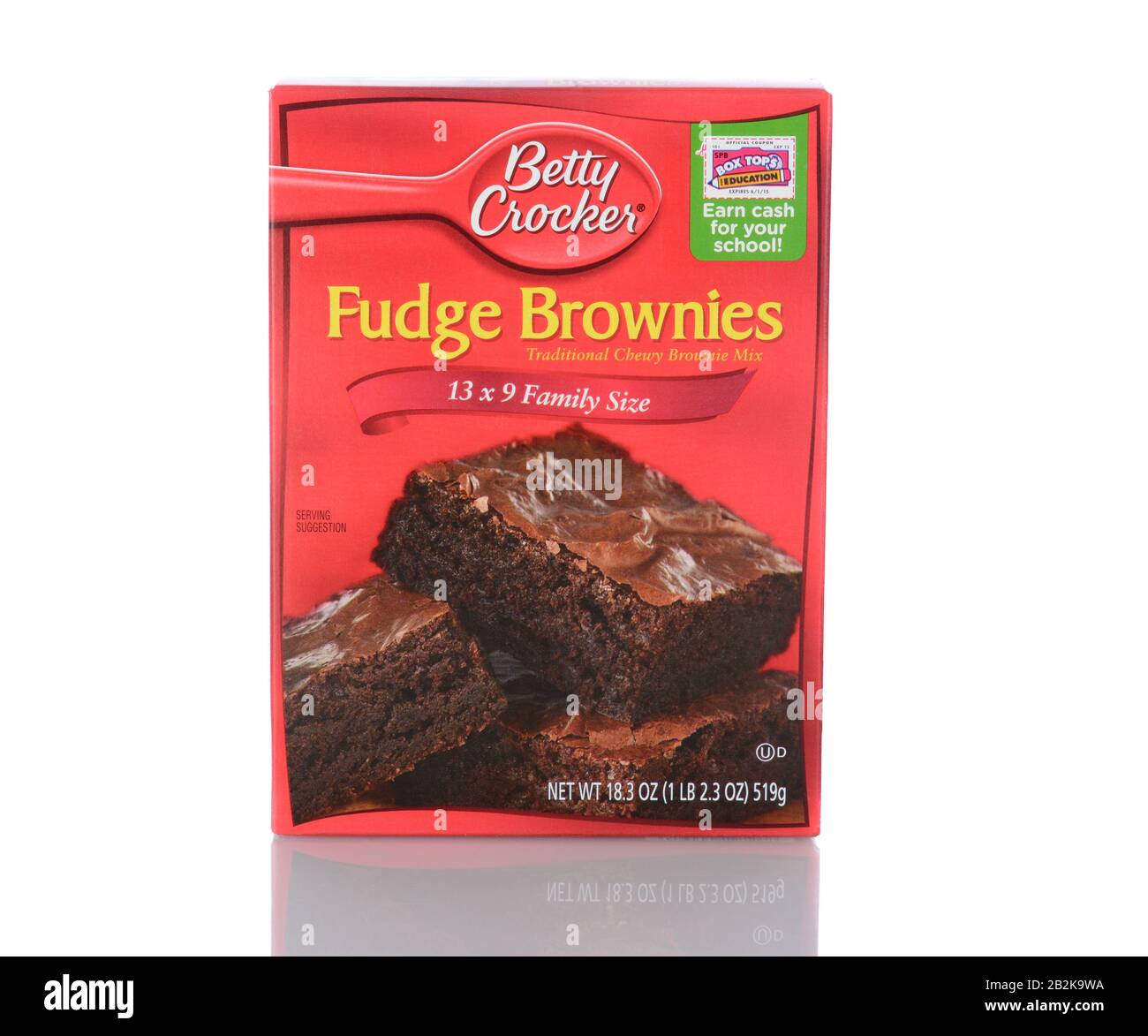 IRVINE, CA - January 05, 2014: Betty Crocker Fudge Brownie Mix. Betty Crocker is a brand name and trademark of General Mills. Stock Photo