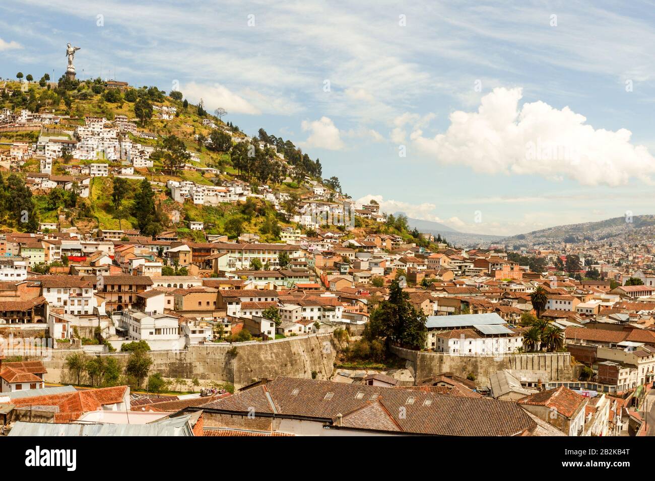 Quito Ecuador Cityscape With The Statue Of The Virgin On The Right Top This Point Is Dividing North From The South Of The City Stock Photo
