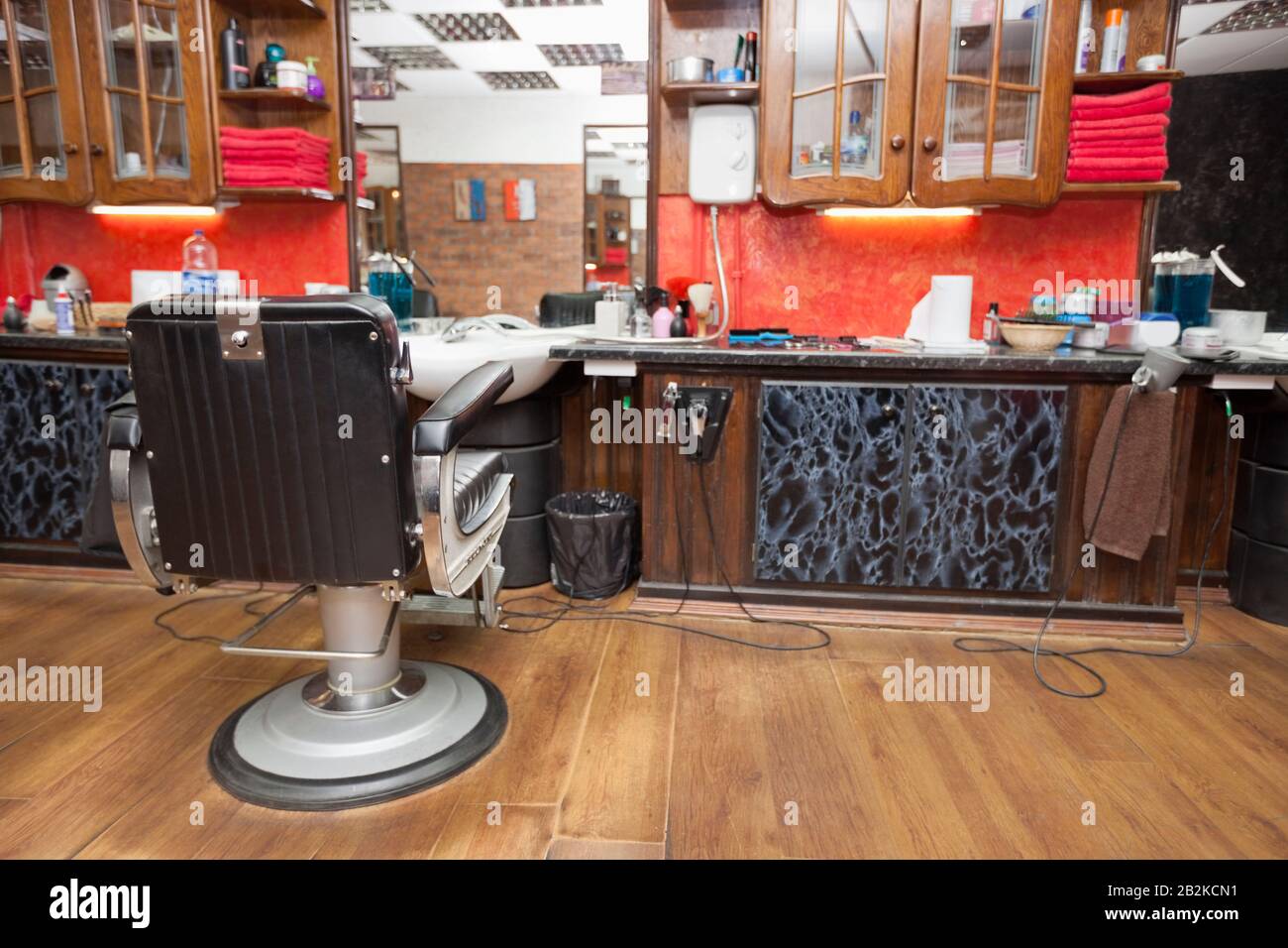 Empty chair at hair salon Stock Photo